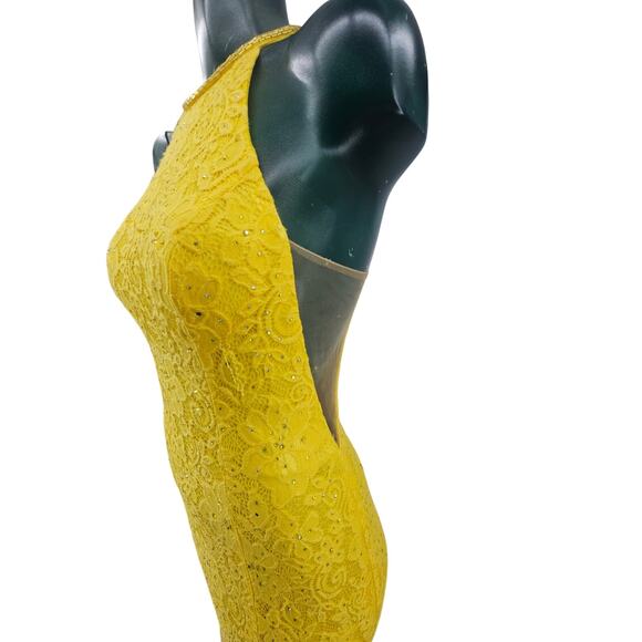 Sherri Hill Yellow Lace Ball Gown Prom Dress Long Slit Halter Neck Size 6 3973 - Picture 2 of 14